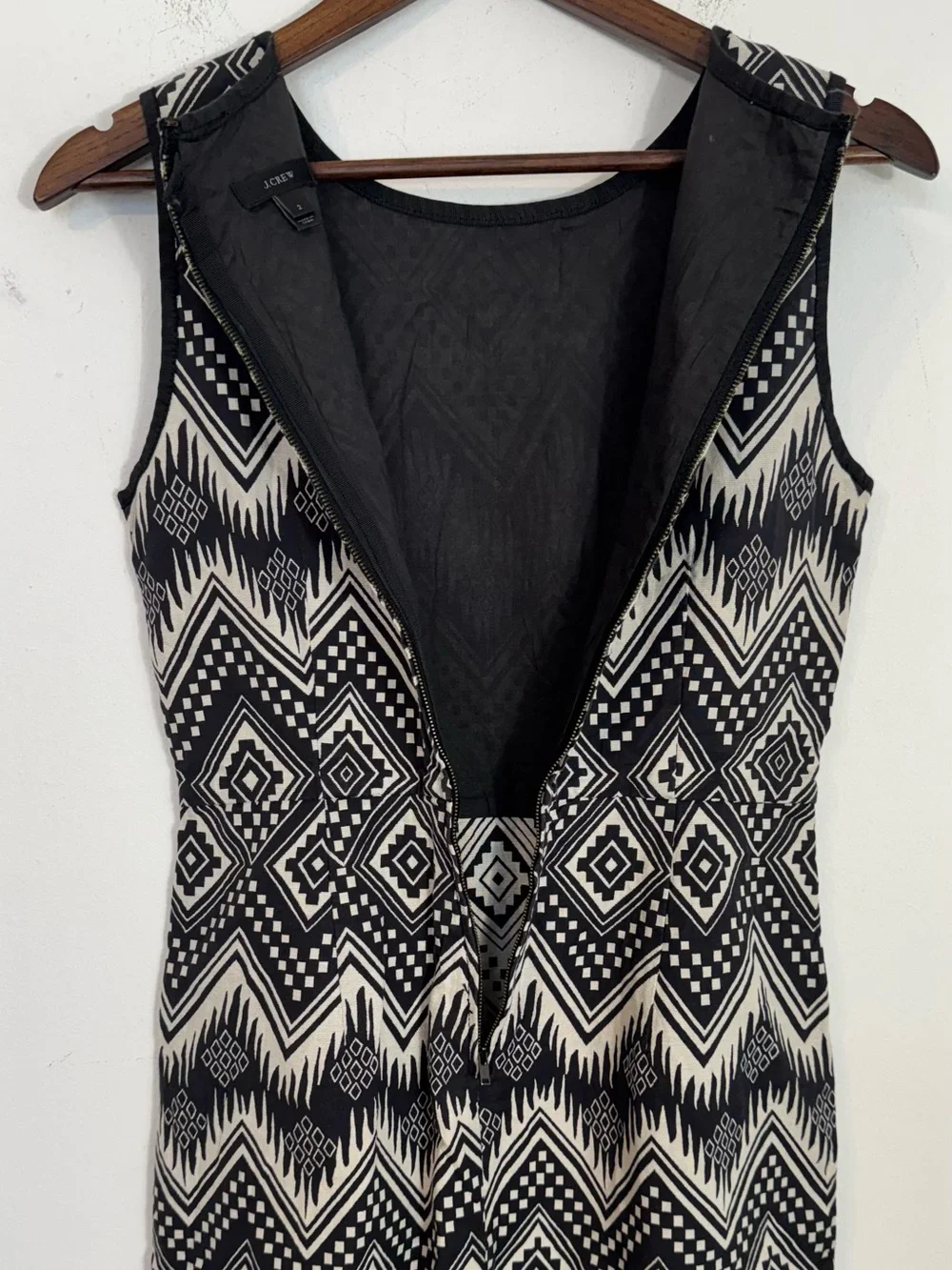 J. Crew Diamond Ikat Black Sleeveless Sheath Dress Tribal Geometric Print Size 2